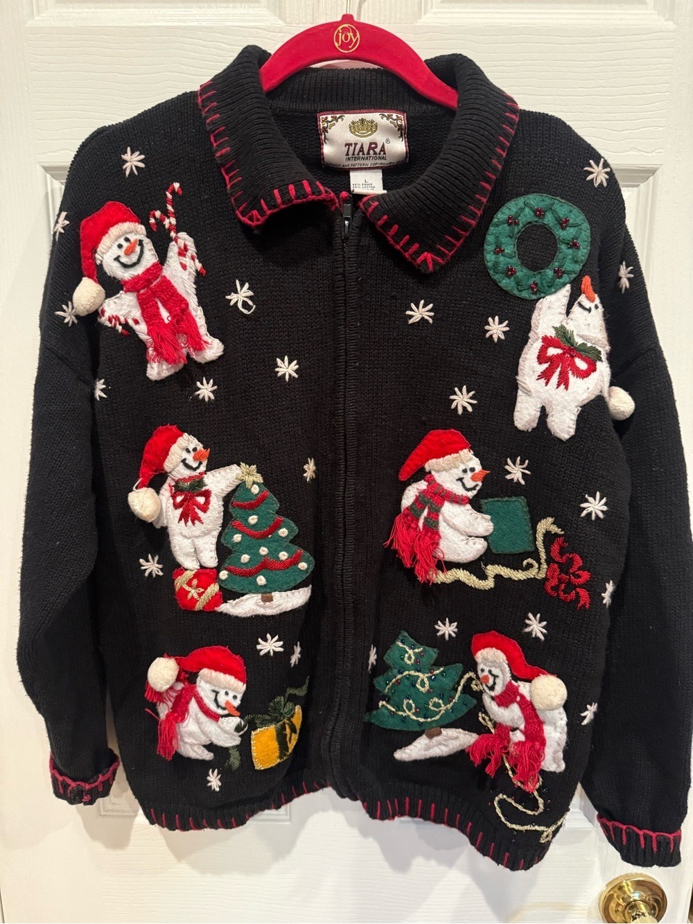 Tiara International Vtg Christmas Snowman Full Zip Cardigan L Holiday Whimsical - Picture 1 of 12